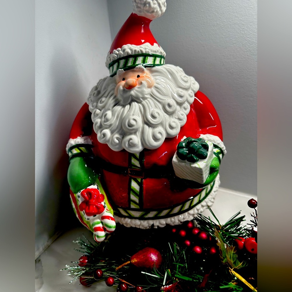 Fitz and floyd christmas cookie jar santa called stocking stuffer, beautiful